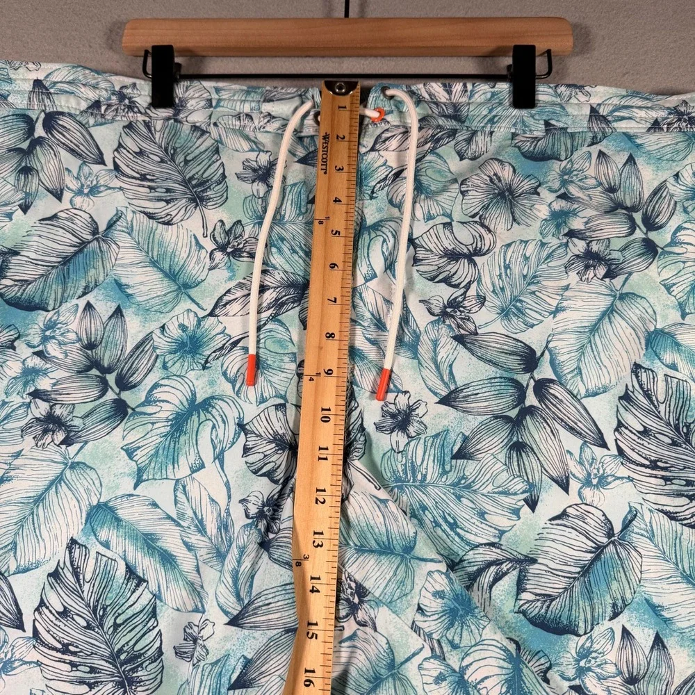 Tommy Bahama Mens‎ 3XLB Tropical Leaf Print Swim Trunks Blue Teal 9 Inch Inseam